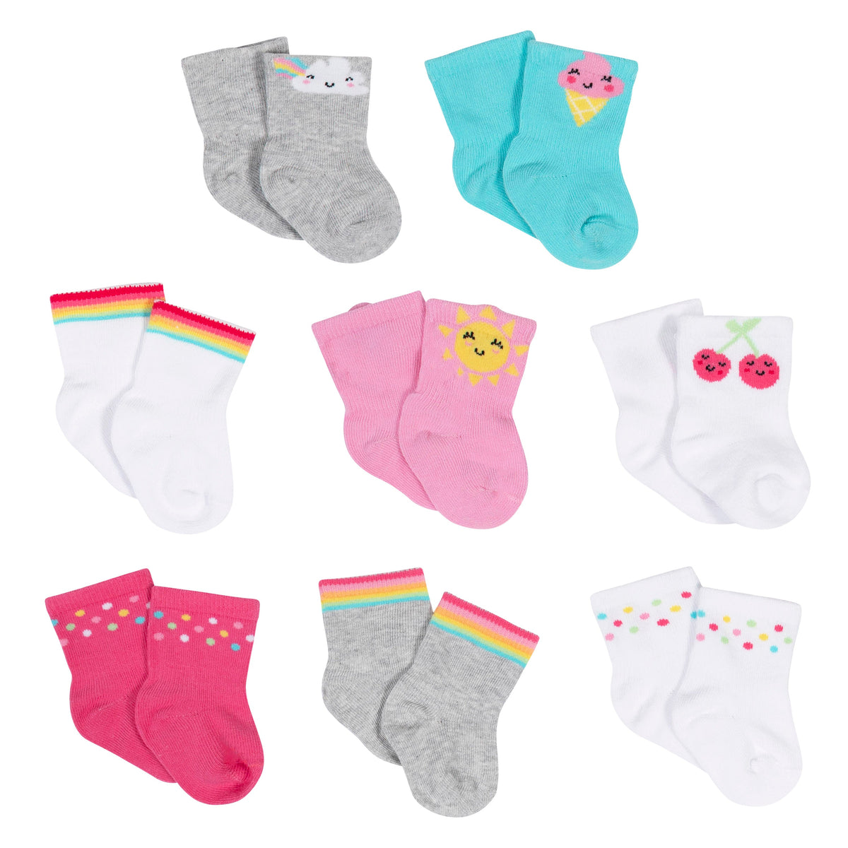 8-Pack Girls Rainbow Jersey Crew Socks