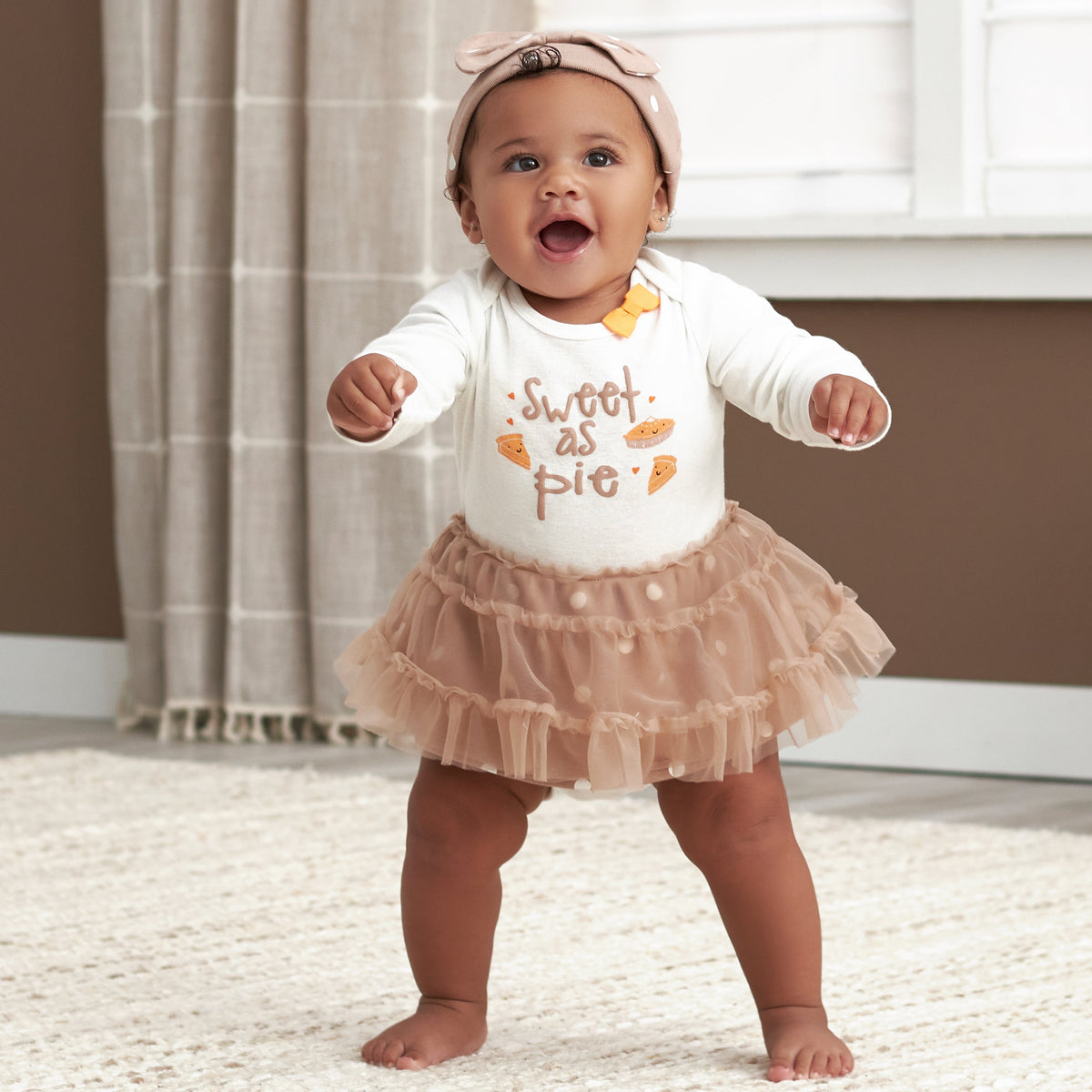 2-Piece Baby Girls Sweet As Pie Skirted Onesies Bodysuit & Cap, lifestyle photo 2