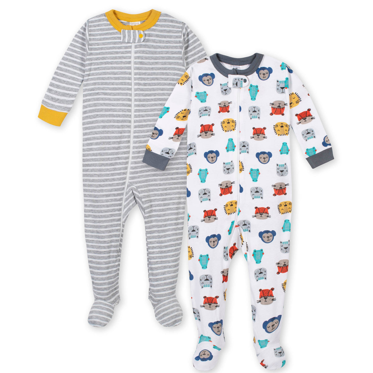 2-Pack Baby Boys Animal Heads Snug Fit Footed Pajamas