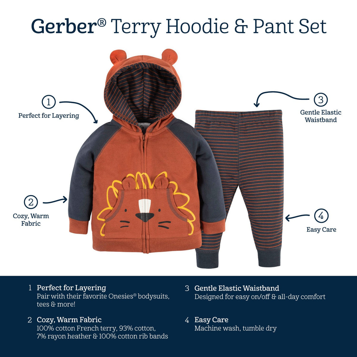 2-Piece Baby & Toddler Boys Lion Hoodie & Active Pant Set, view 7