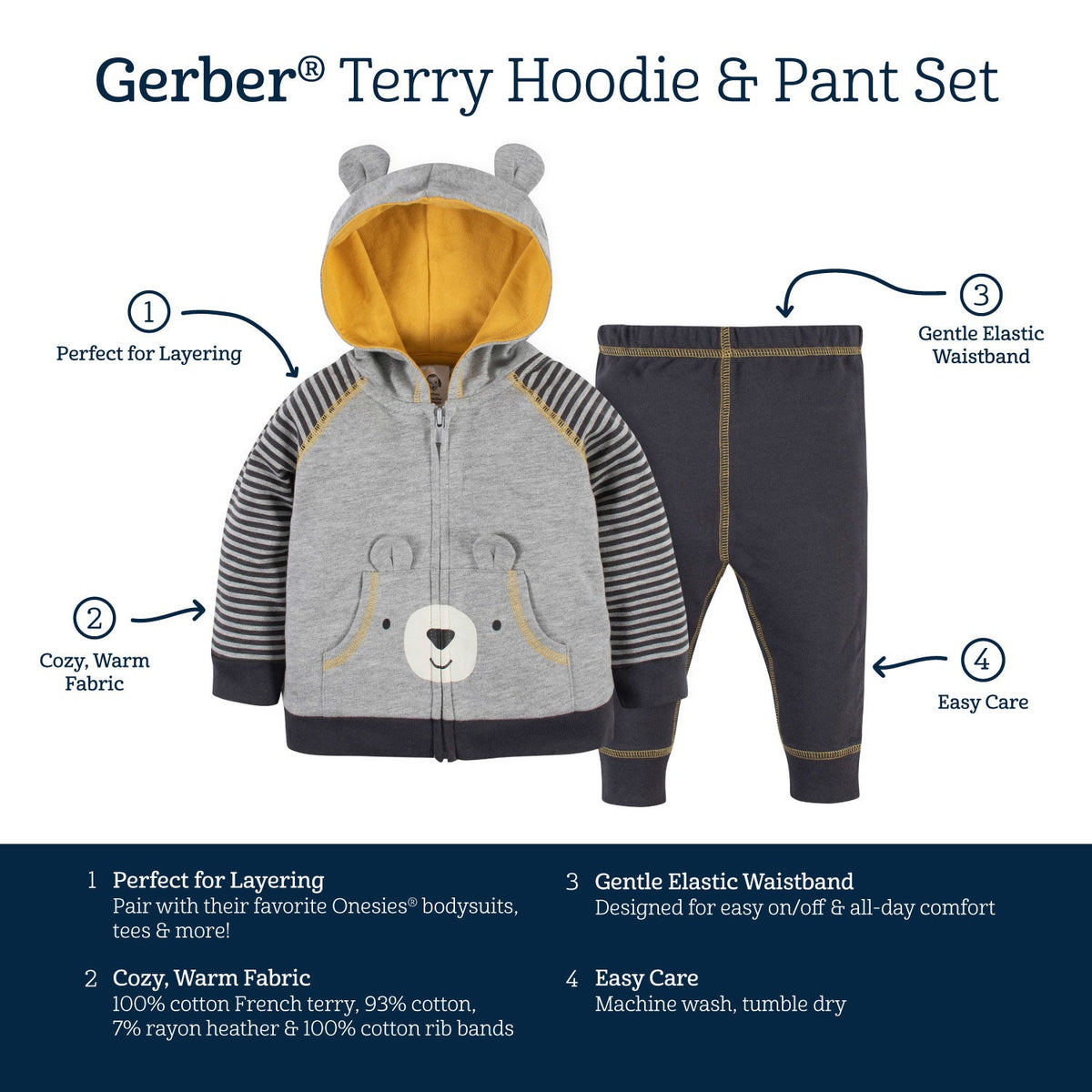 2-Piece Baby & Toddler Boys Bear Hoodie & Active Pant Set, view 7