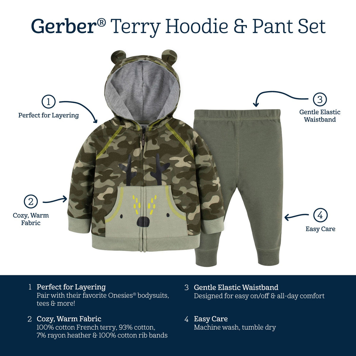 2-Piece Baby & Toddler Boys Deer Hoodie & Active Pant Set, view 7