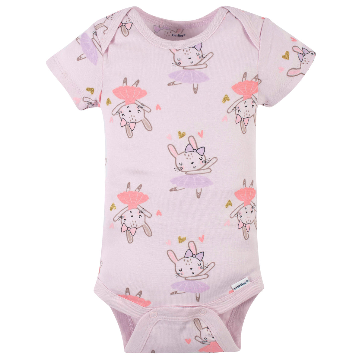 4-Pack Baby Girls Bunny Ballerina Short Sleeve Onesies Brand Bodysuits, additional view 4