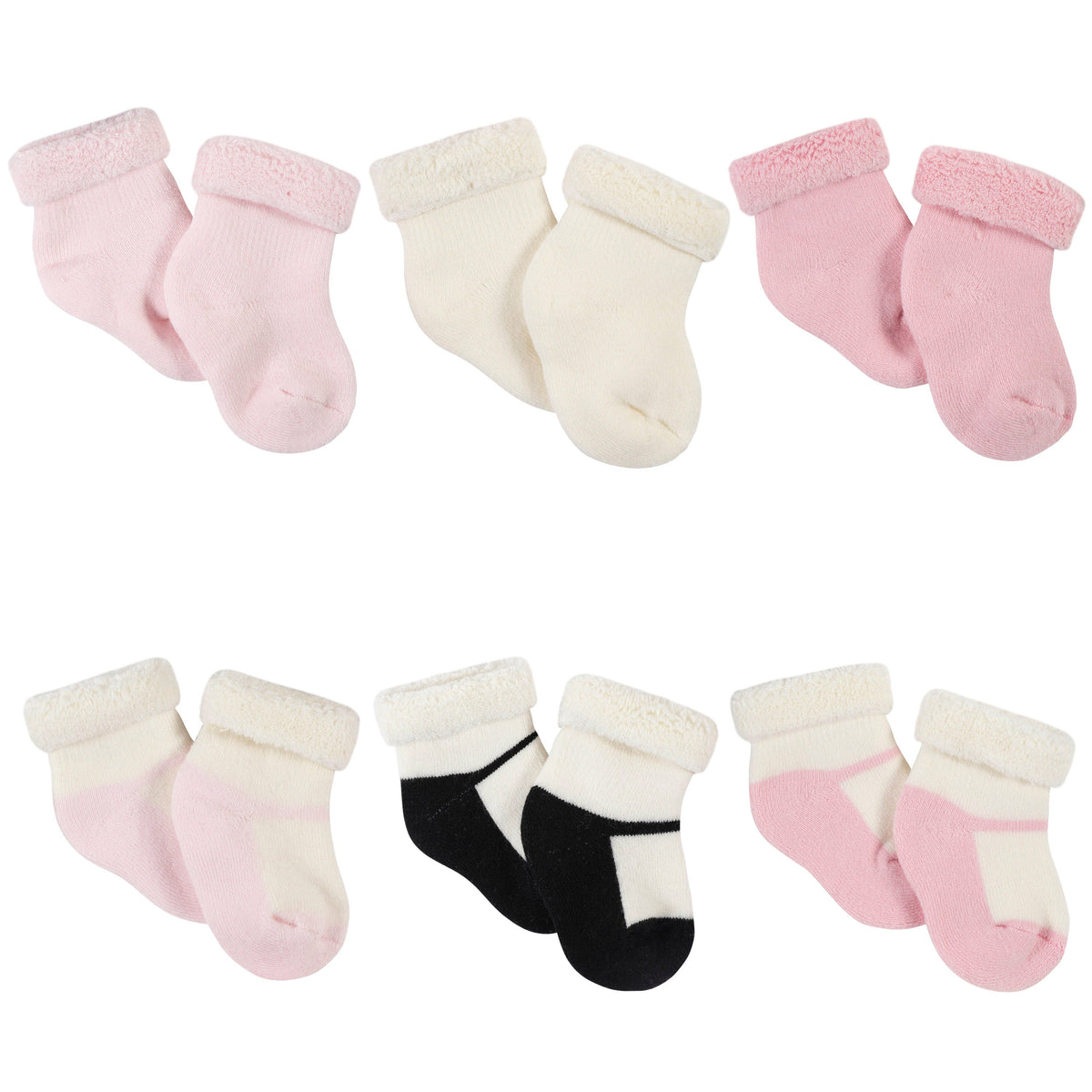 6-Pack Baby Girls Pink Ballerina Wiggle-Proof Terry Bootie Socks