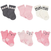 6-Pack Baby Girls Leopard Wiggle-Proof™ Jersey Crew Socks