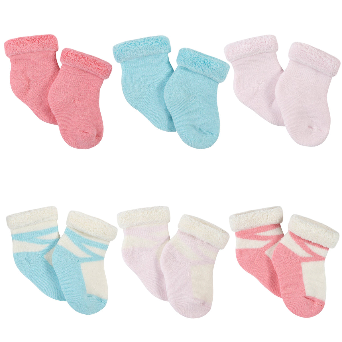 6-Pack Baby Girls Princess Wiggle-Proof Terry Bootie Socks