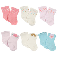 6-Pack Baby Girls Princess Wiggle-Proof™ Jersey Crew Socks