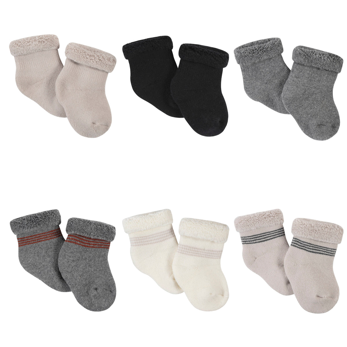 6-Pack Baby Boys Dino Wiggle-Proof Terry Bootie Socks
