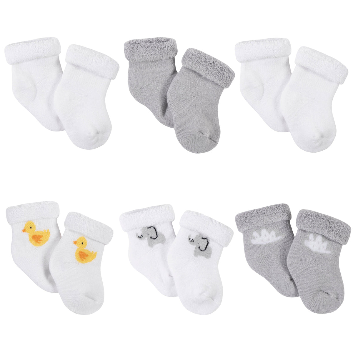 6-Pack Baby Neutral Baby Animals Wiggle-Proof Terry Bootie Socks