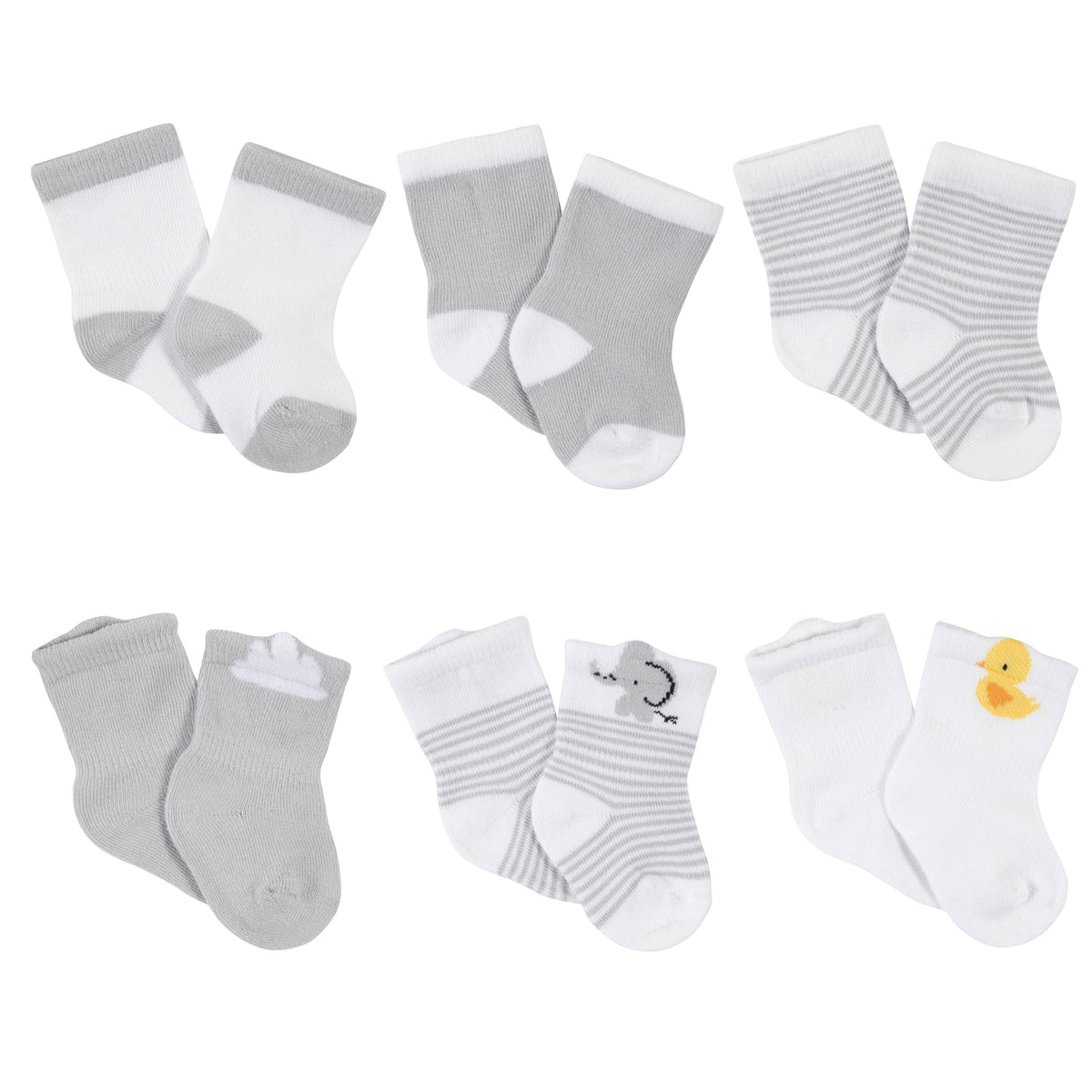 6-Pack Baby Neutral Baby Animals Wiggle-Proof Jersey Crew Socks