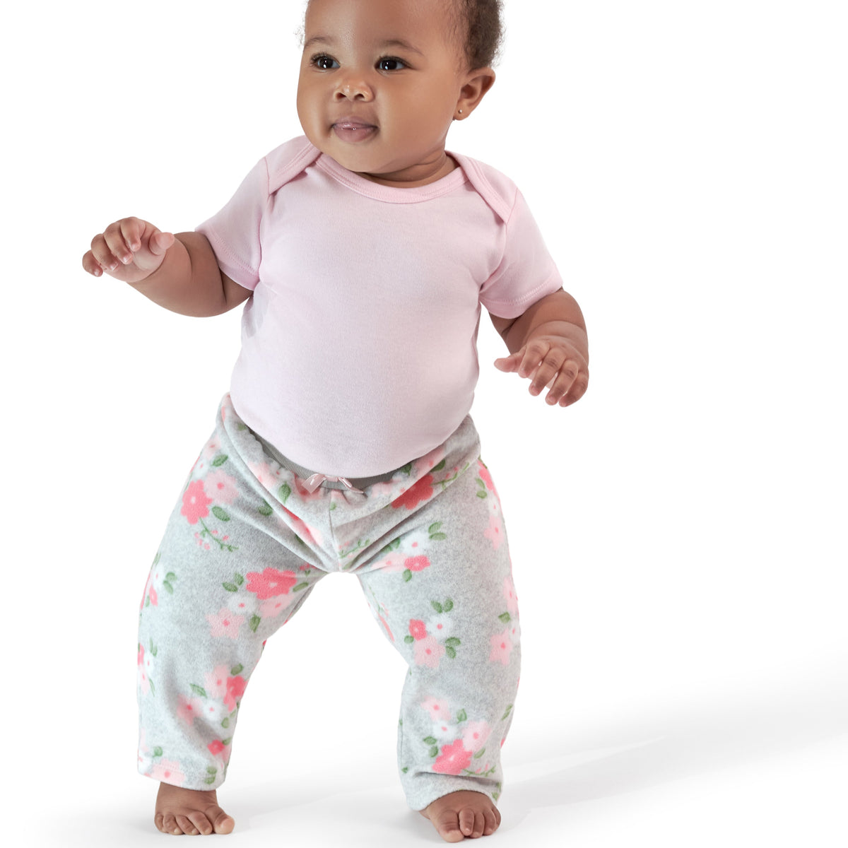4-Pack Baby Girls Floral Microfleece Pants, lifestyle photo 2