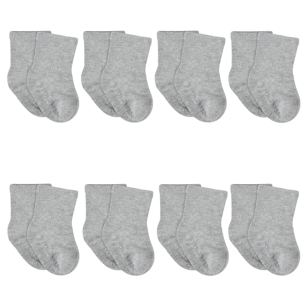 8-Pack Baby & Toddler Gray Heather Wiggle-Proof Jersey Crew Socks