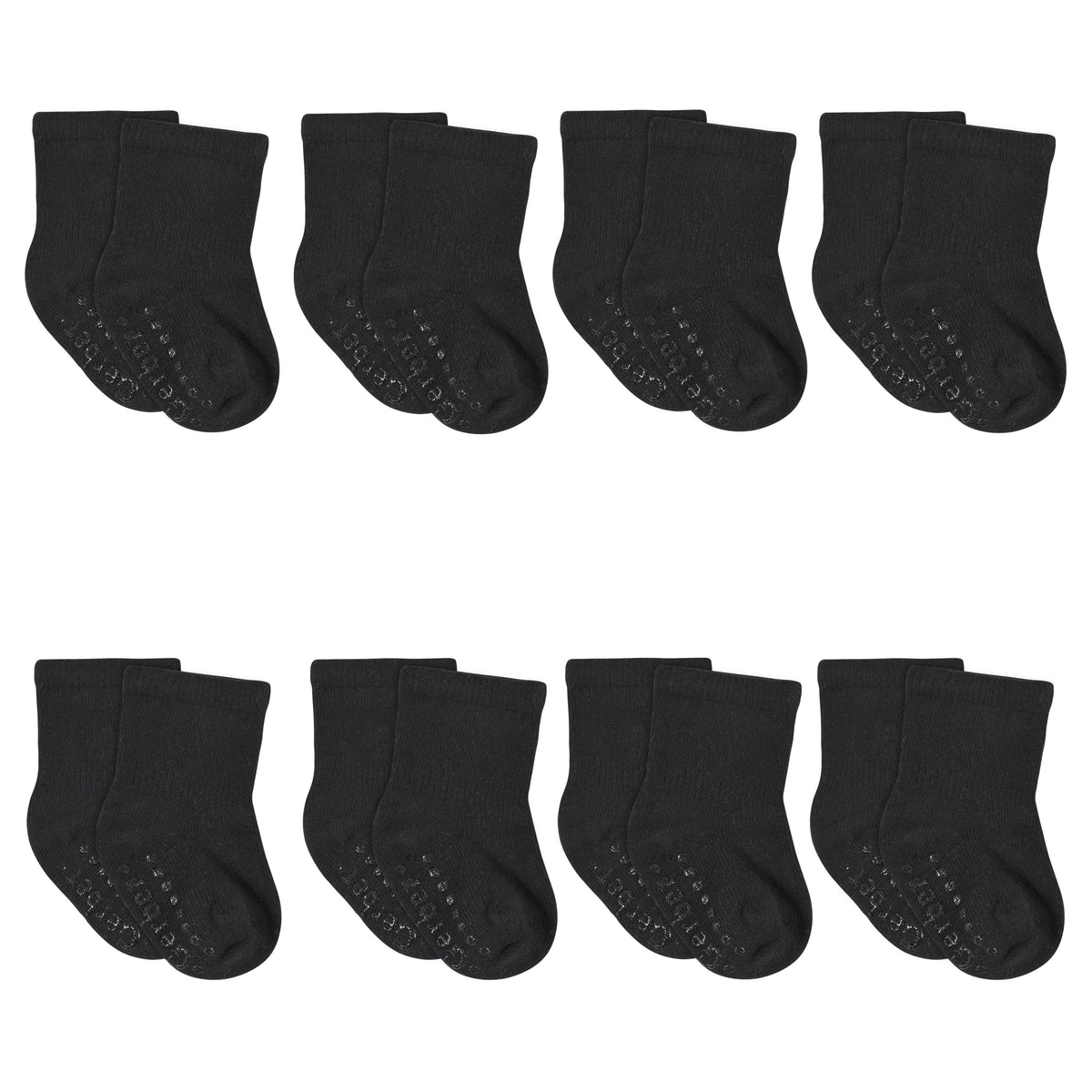 8-Pack Baby & Toddler Black Wiggle-Proof Jersey Crew Socks