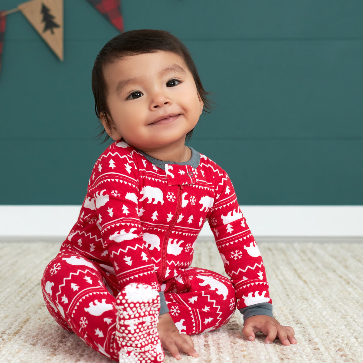 Baby Bear Fair Isle Snug Fit Footed Cotton Pajamas, lifestyle photo 1