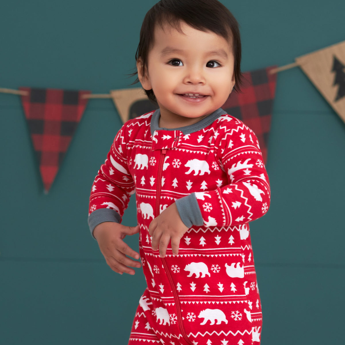 Baby Bear Fair Isle Snug Fit Footed Cotton Pajamas, lifestyle photo 2