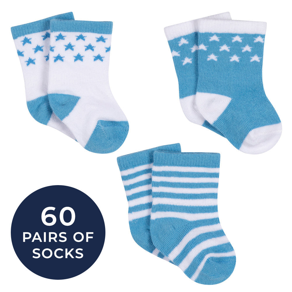 CASE of 20: 3-Pack Baby Boys Stars Jersey Crew Socks, view 1