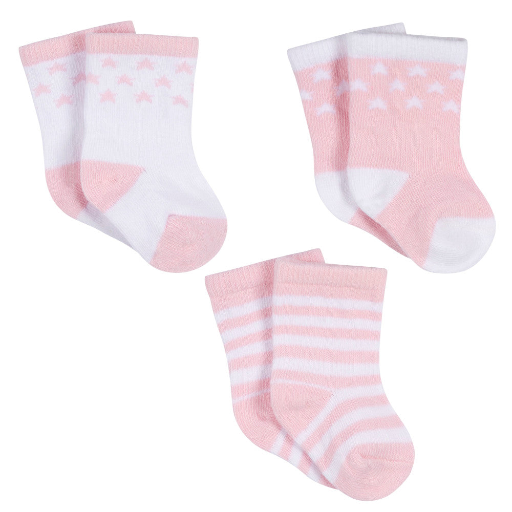 CASE of 20: 3-Pack Baby Girls Stars Jersey Crew Socks, view 2