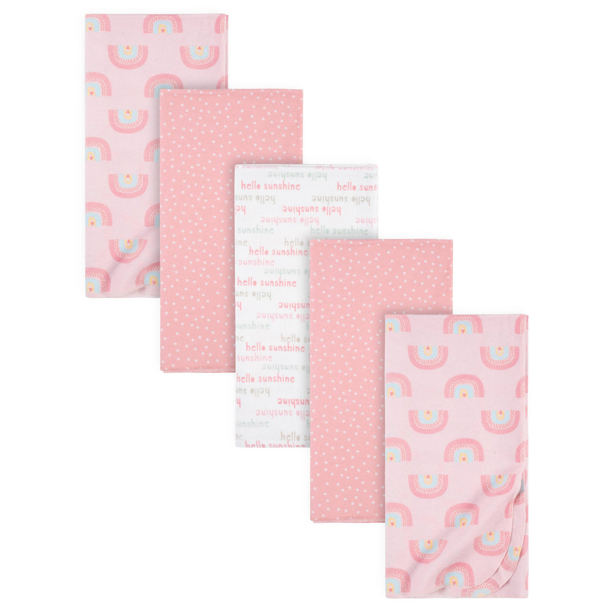 5-Pack Baby Girls Rainbows Flannel Receiving Blankets