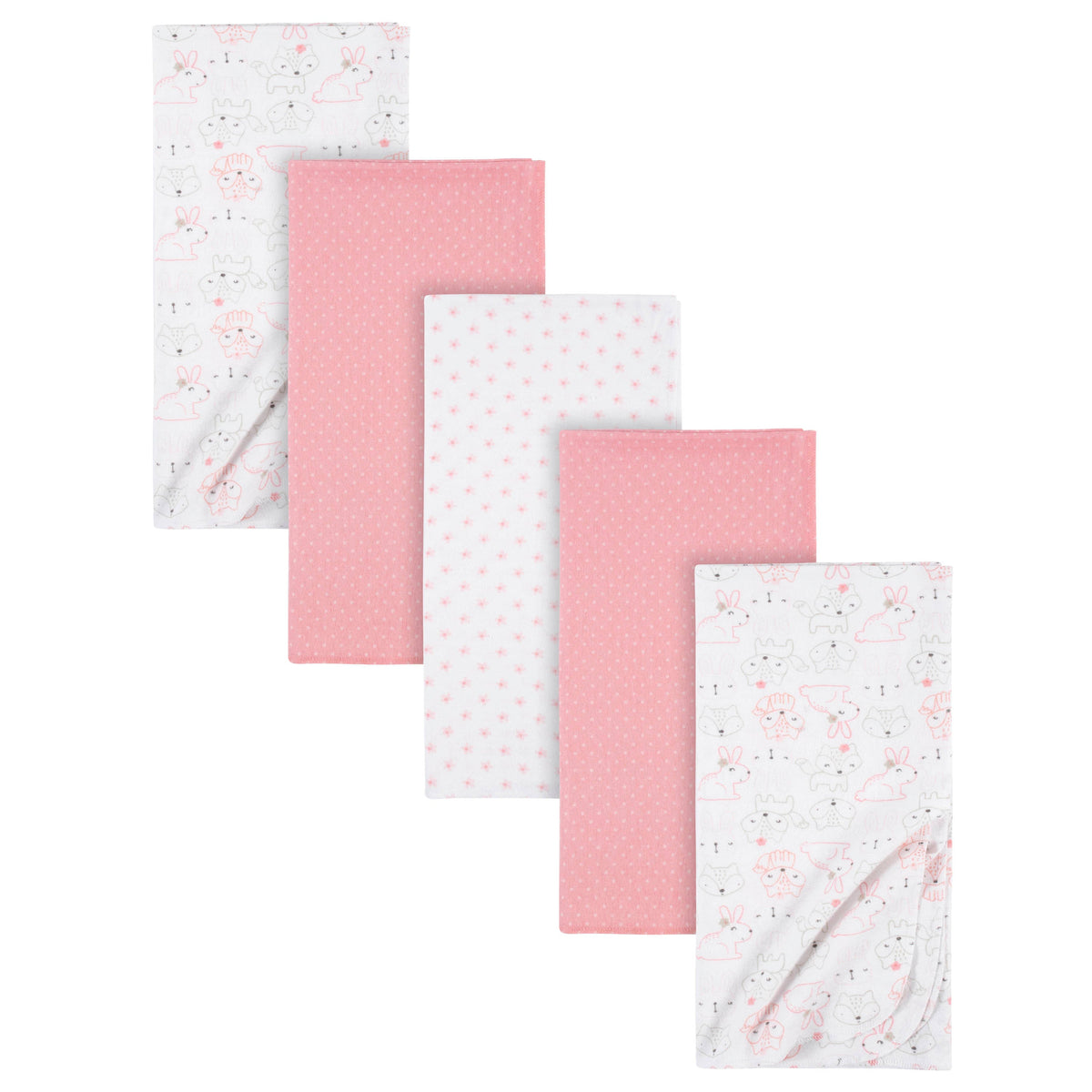 5-Pack Baby Girls Pink Critters Flannel Receiving Blankets