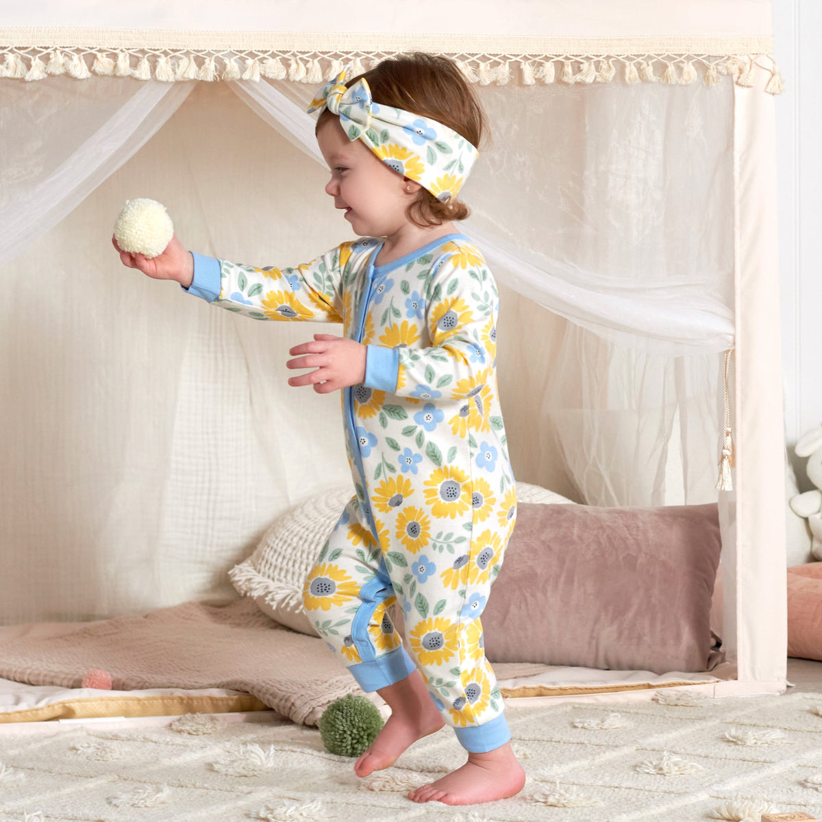 2-Piece Baby Girls Sunny Garden Coverall & Headband Set, lifestyle photo 1