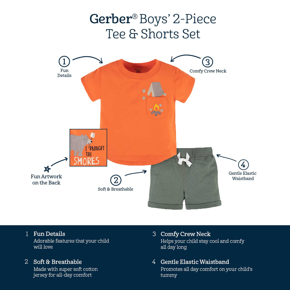 2-Piece Baby & Toddler Boys Camping Fun Pocket Tee & Knit Shorts Set-Gerber Childrenswear Wholesale