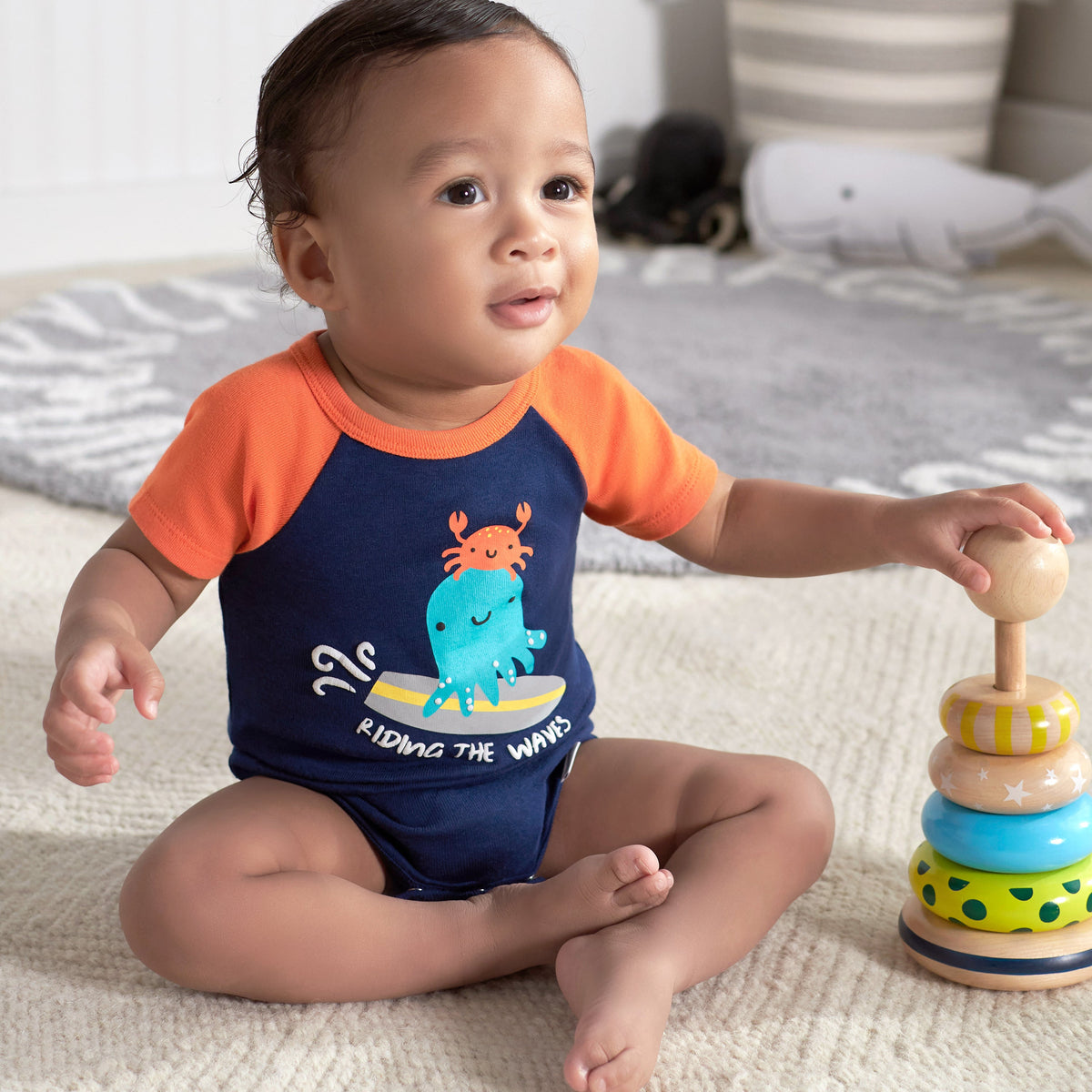 4-Pack Baby Boys Sea Friends Short Sleeve Onesies Bodysuits, lifestyle photo 1