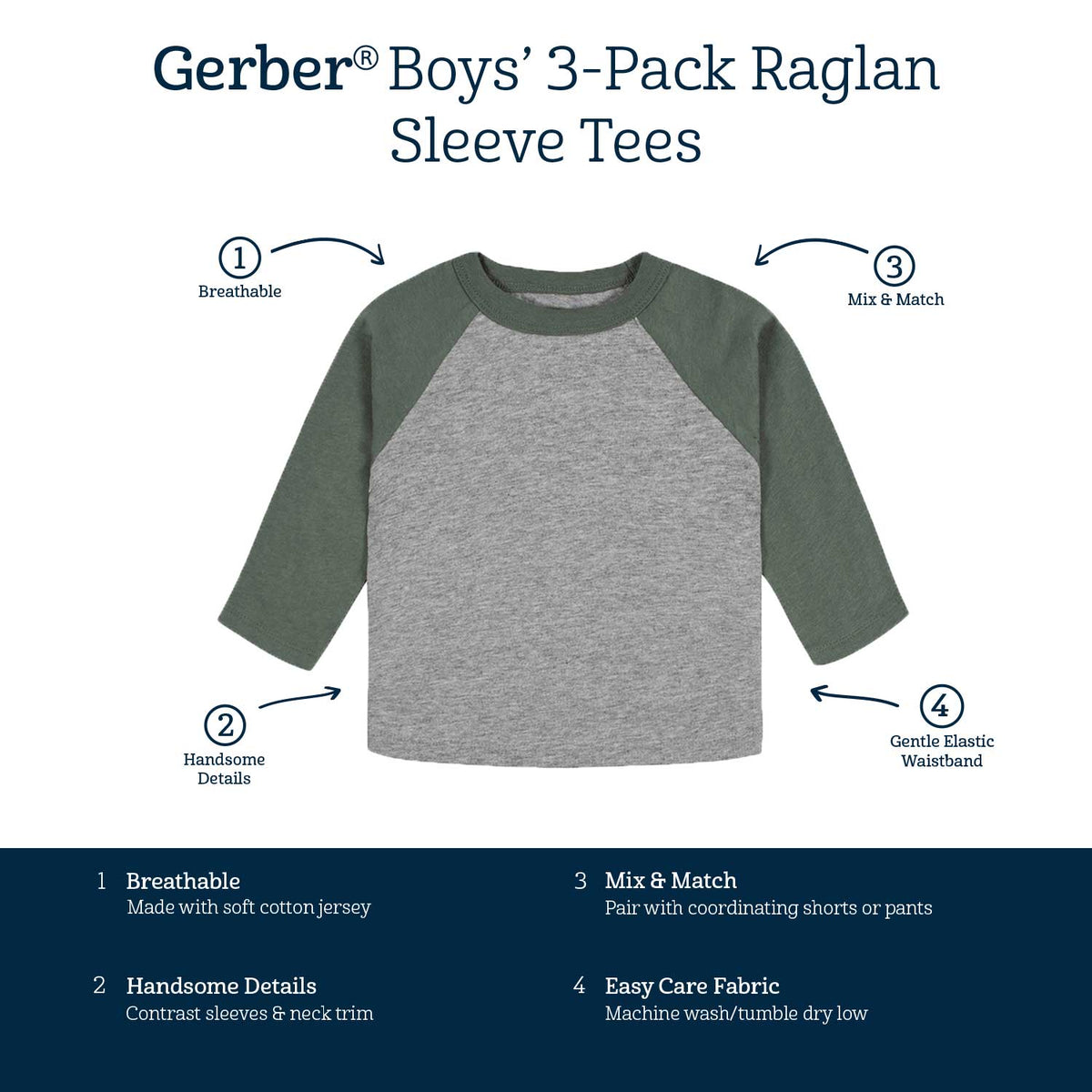 3-Pack Baby & Toddler Boys Color Me Camo Long Sleeve Baseball Tees-Gerber Childrenswear Wholesale