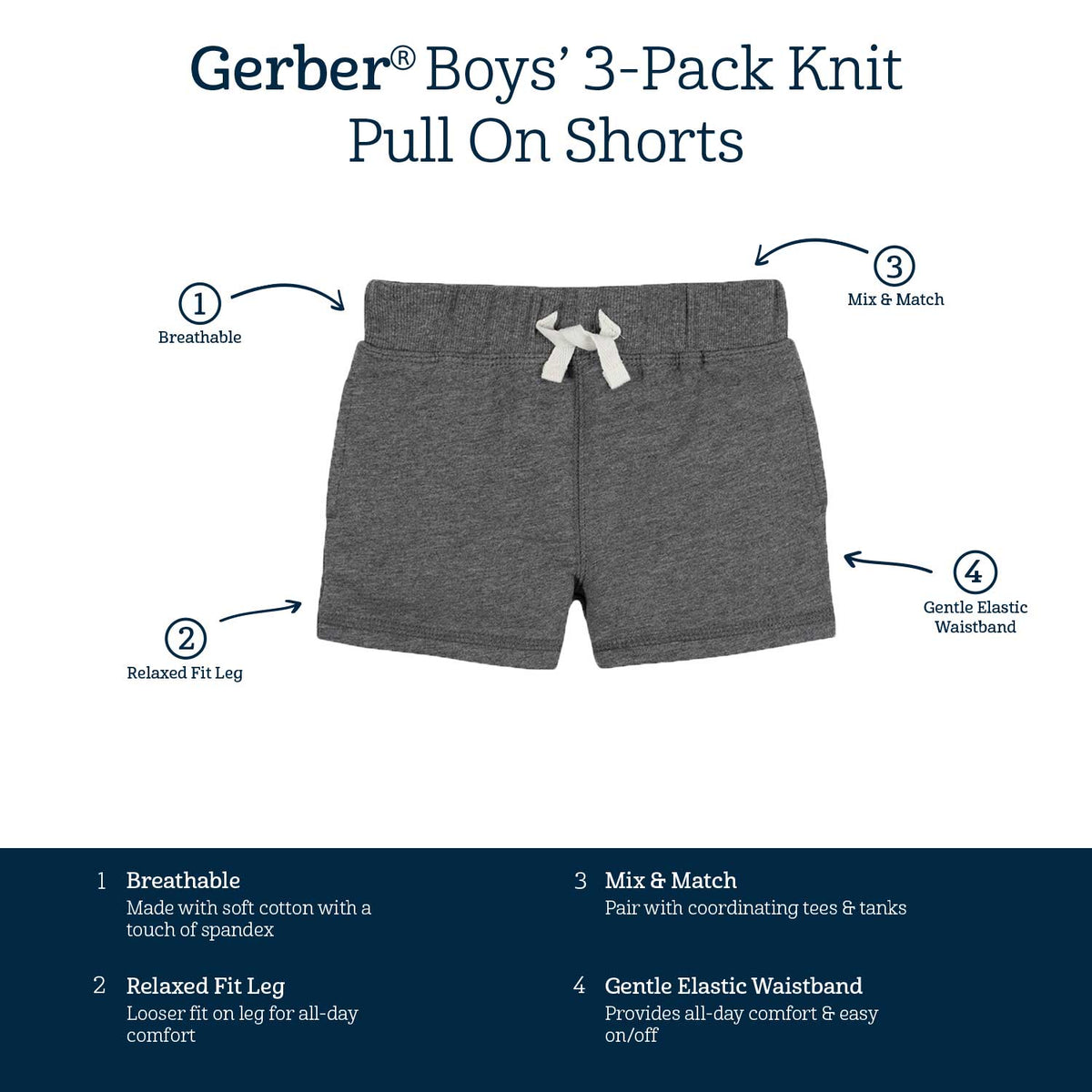 3-Pack Baby & Toddler Boys Neat Neutrals Pull-On Knit Shorts-Gerber Childrenswear Wholesale