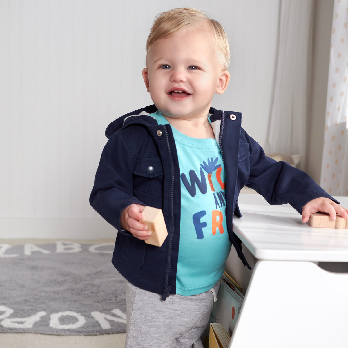 Infant & Toddler Navy Hooded Cotton Twill Utility Jacket, lifestyle photo 2