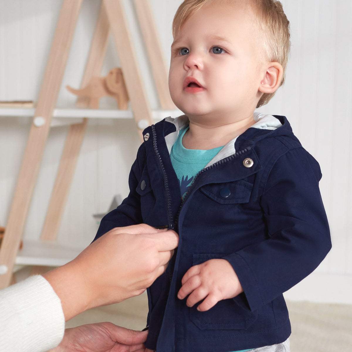Infant & Toddler Navy Hooded Cotton Twill Utility Jacket, lifestyle photo 4