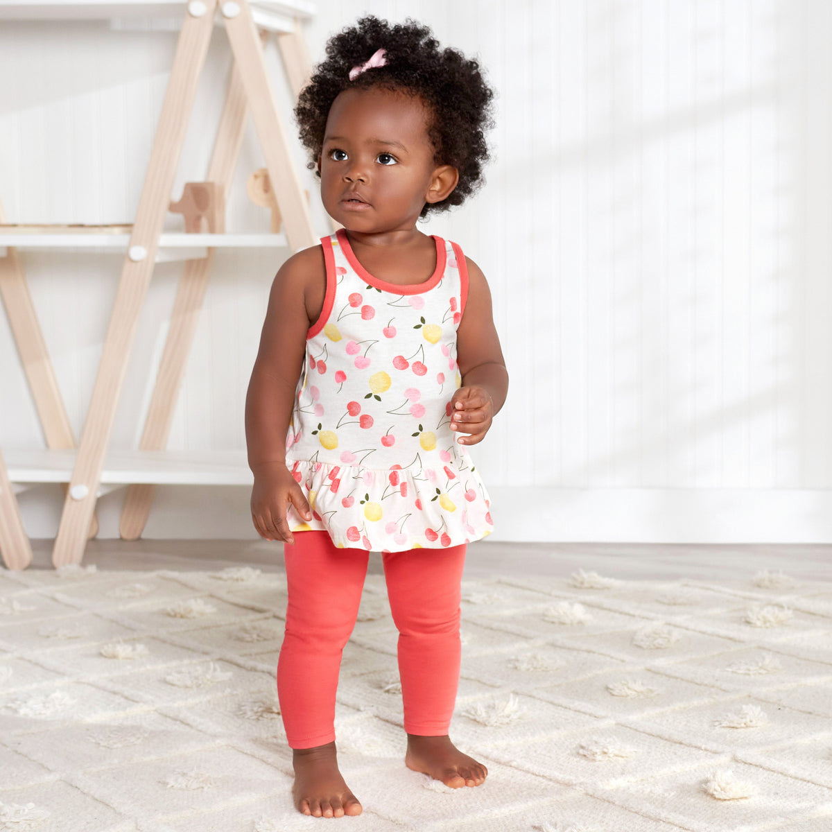 2-Piece Baby Girls Cherry Kisses Sleeveless Tunic & Legging Set, lifestyle photo 1