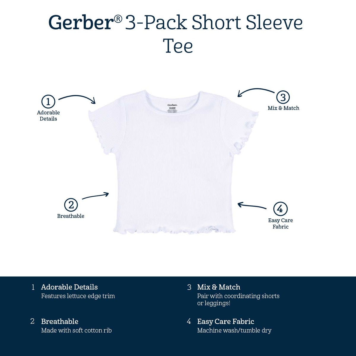 3-Pack Baby & Toddler Girls Sweet Florals Short Sleeve Tees-Gerber Childrenswear Wholesale
