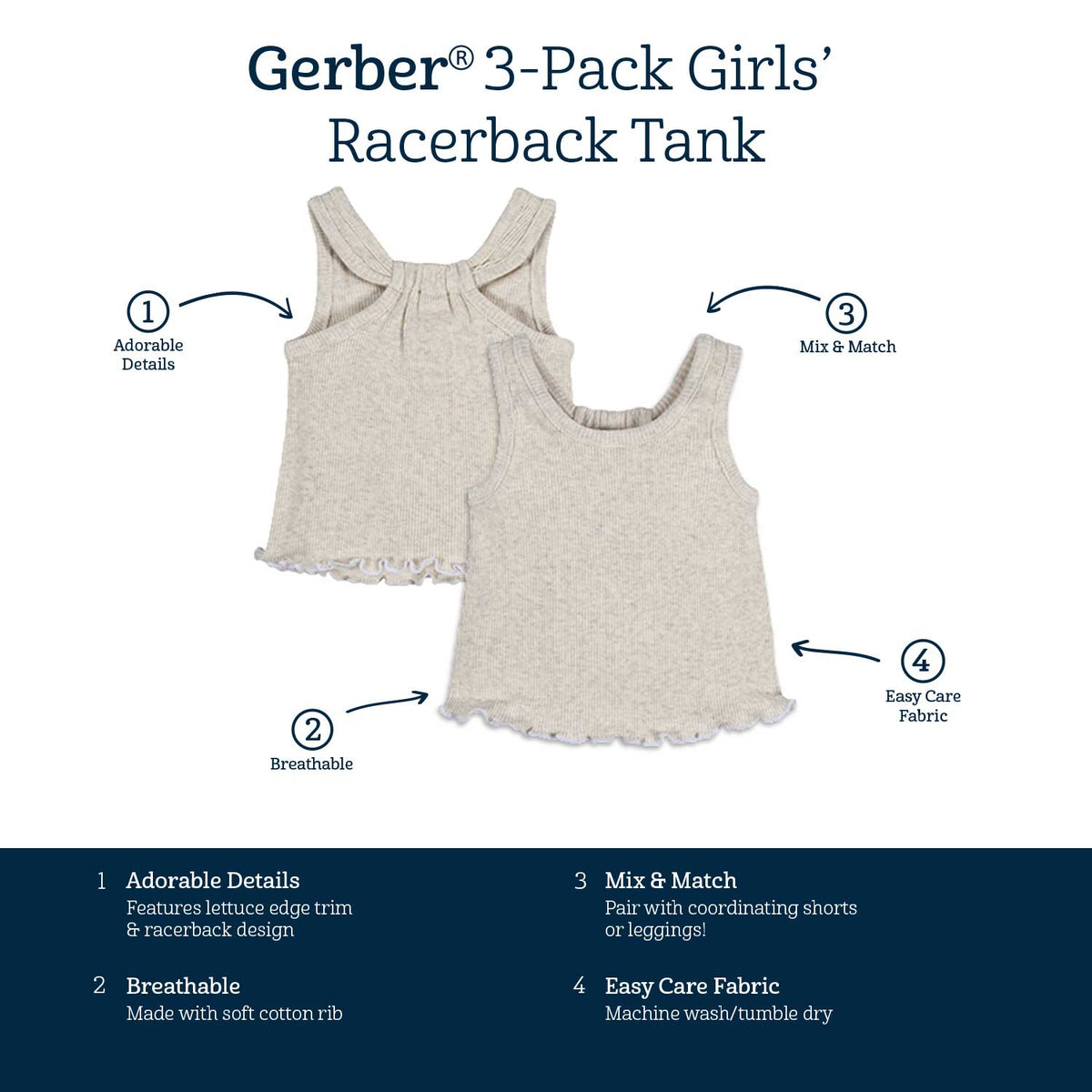 3-Pack Baby & Toddler Girls Sweet Florals Racer Back Tank Tops-Gerber Childrenswear Wholesale