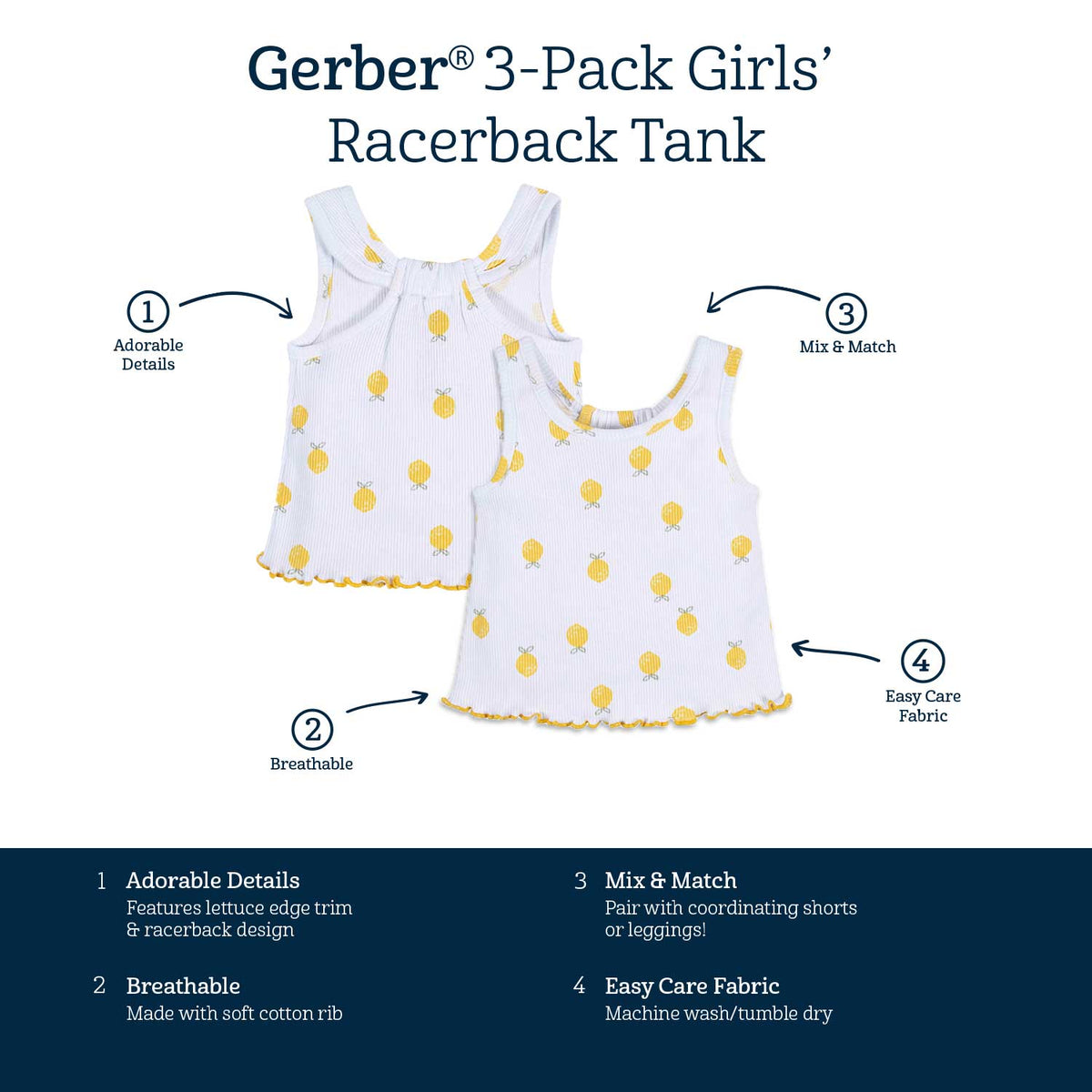 3-Pack Baby & Toddler Girls Picnic Day Dreams Racer Back Tank Tops-Gerber Childrenswear Wholesale
