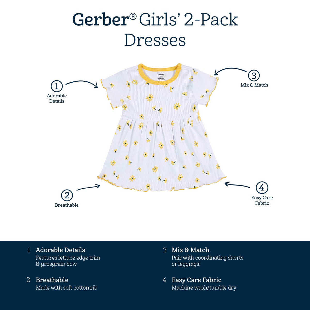 2-Pack Baby & Toddler Girls Picnic Day Dreams Short Sleeve Cotton Dresses-Gerber Childrenswear Wholesale
