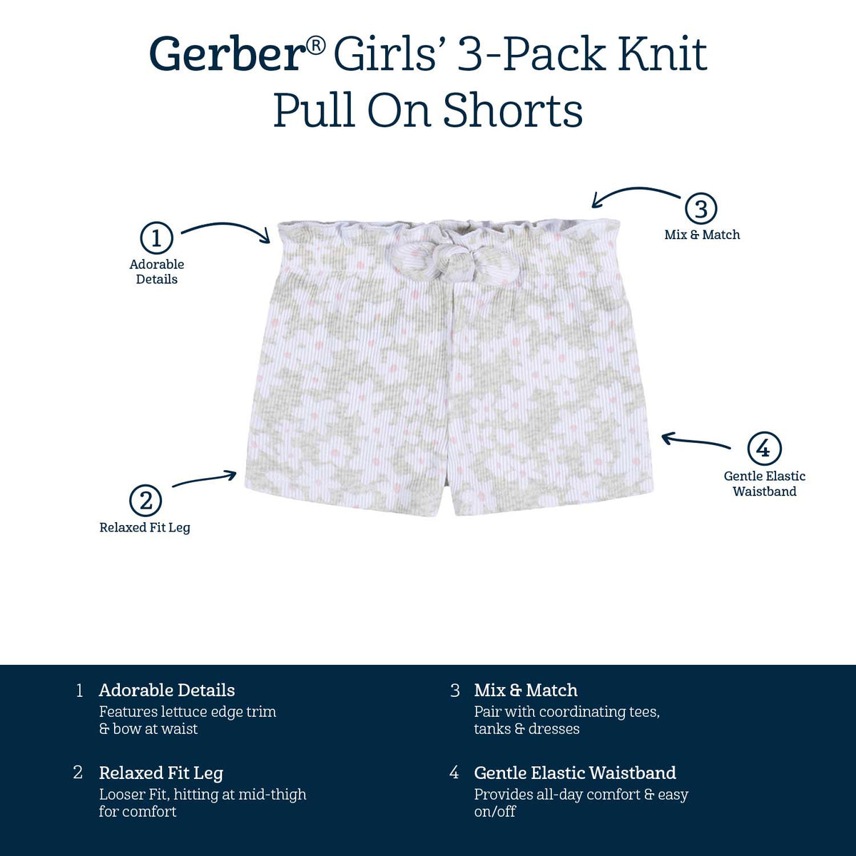 3-Pack Baby & Toddler Girls Sweet Florals Pull-On Knit Shorts-Gerber Childrenswear Wholesale