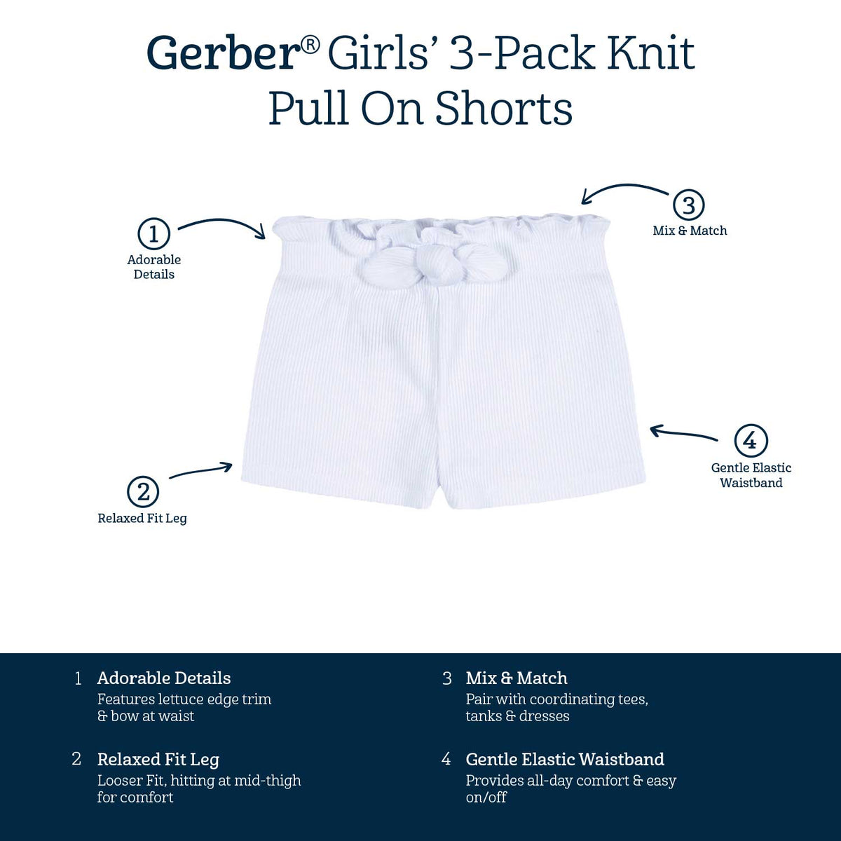 3-Pack Baby & Toddler Girls Picnic Day Dreams Pull-On Knit Shorts-Gerber Childrenswear Wholesale