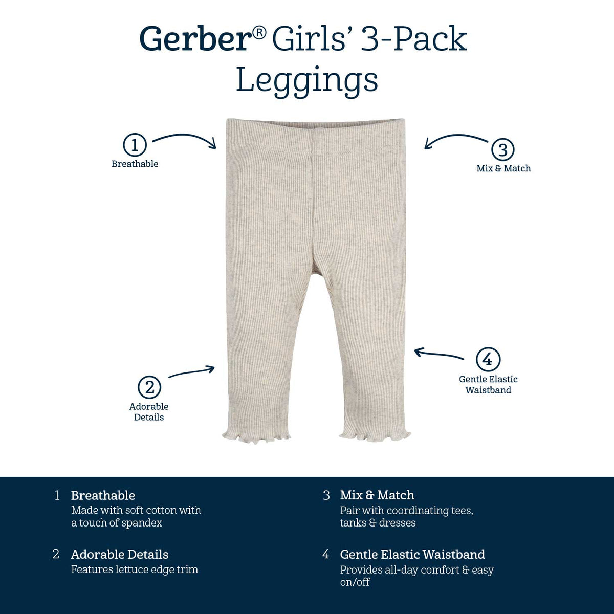 3-Pack Baby & Toddler Girls Sweet Florals Pull-On Knit Leggings-Gerber Childrenswear Wholesale