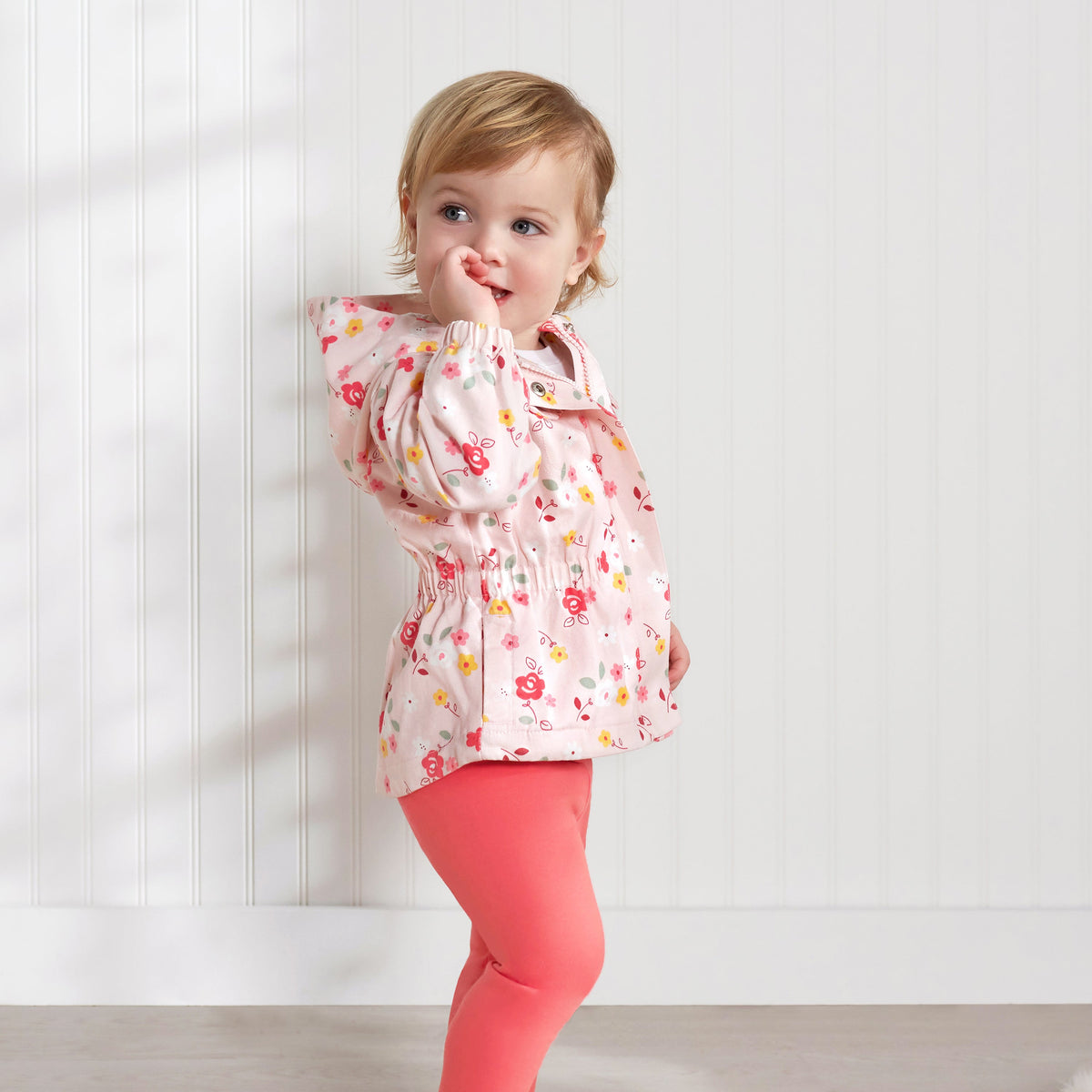 Infant & Toddler Girls Floral Hooded Cotton Twill Utility Jacket, lifestyle photo 1