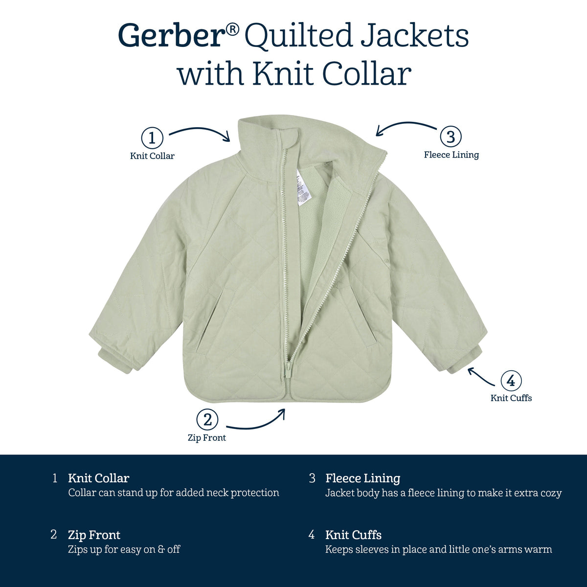 Infant & Toddler Girls Mint Quilted Jacket-Gerber Childrenswear Wholesale