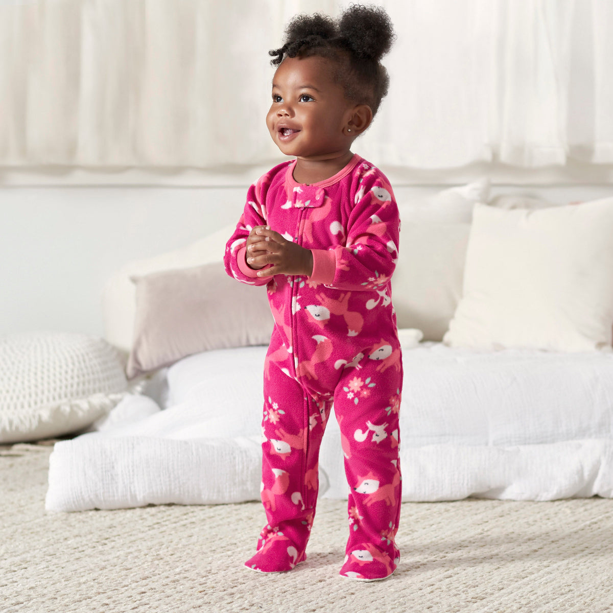 4-Pack Baby & Toddler Girls Fox & Floral Fleece Pajamas, lifestyle photo 1