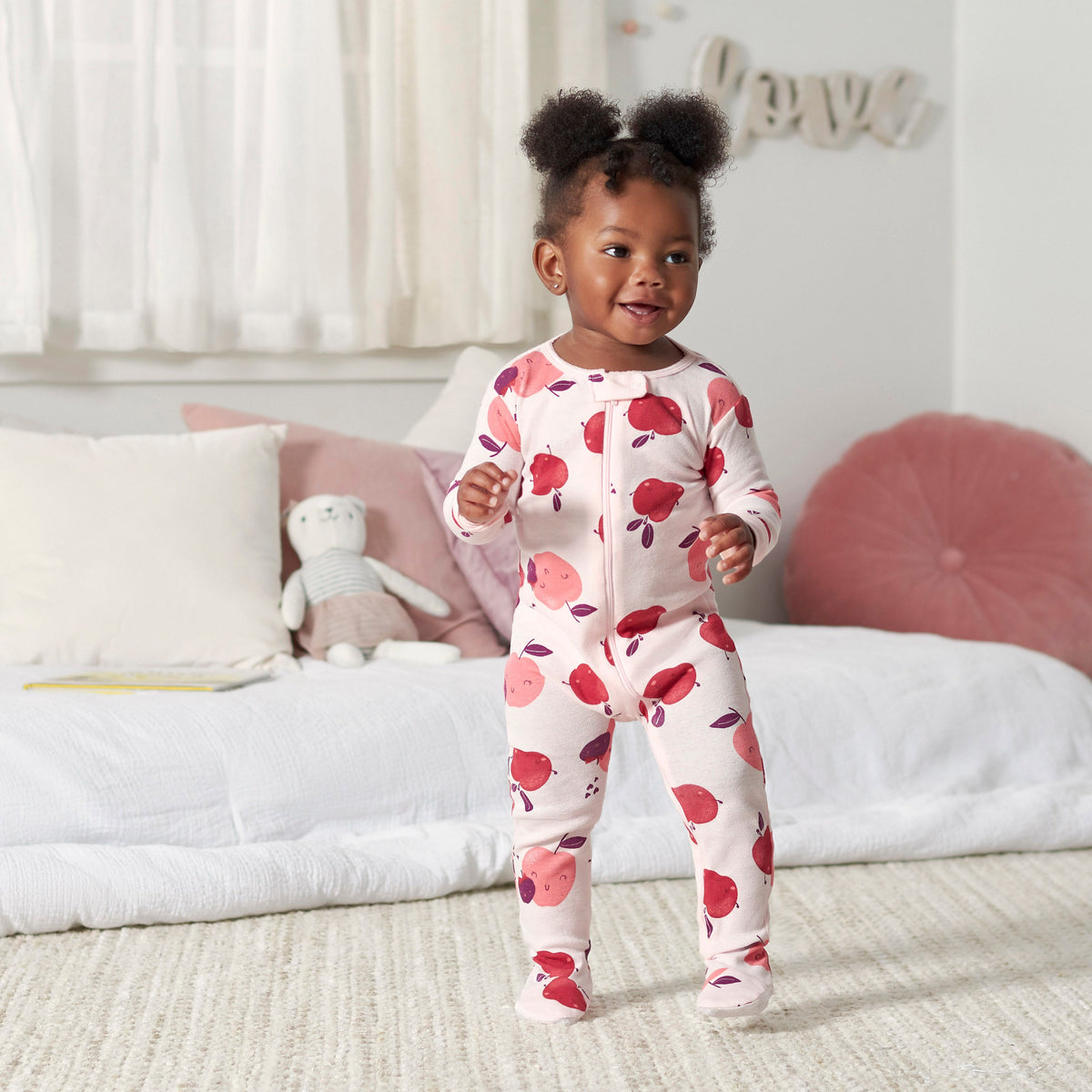 2-Pack Baby & Toddler Girls Apple Bouquets Snug Fit Footed Cotton Pajamas, lifestyle photo 1