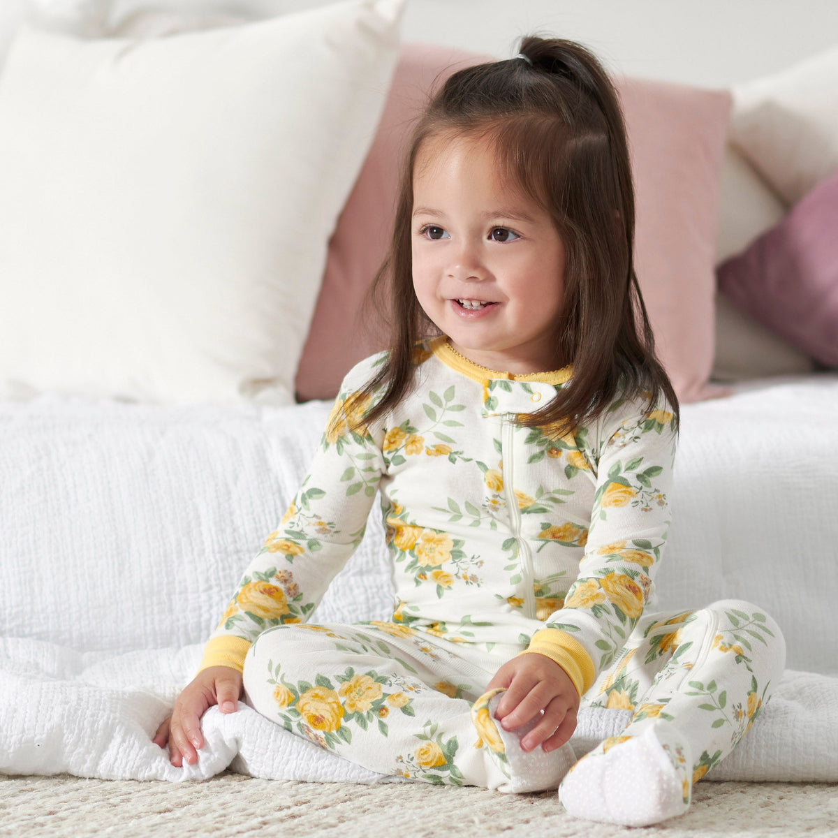 2-Pack Baby & Toddler Girls Golden Flowers Snug Fit Footed Cotton Pajamas, lifestyle photo 1