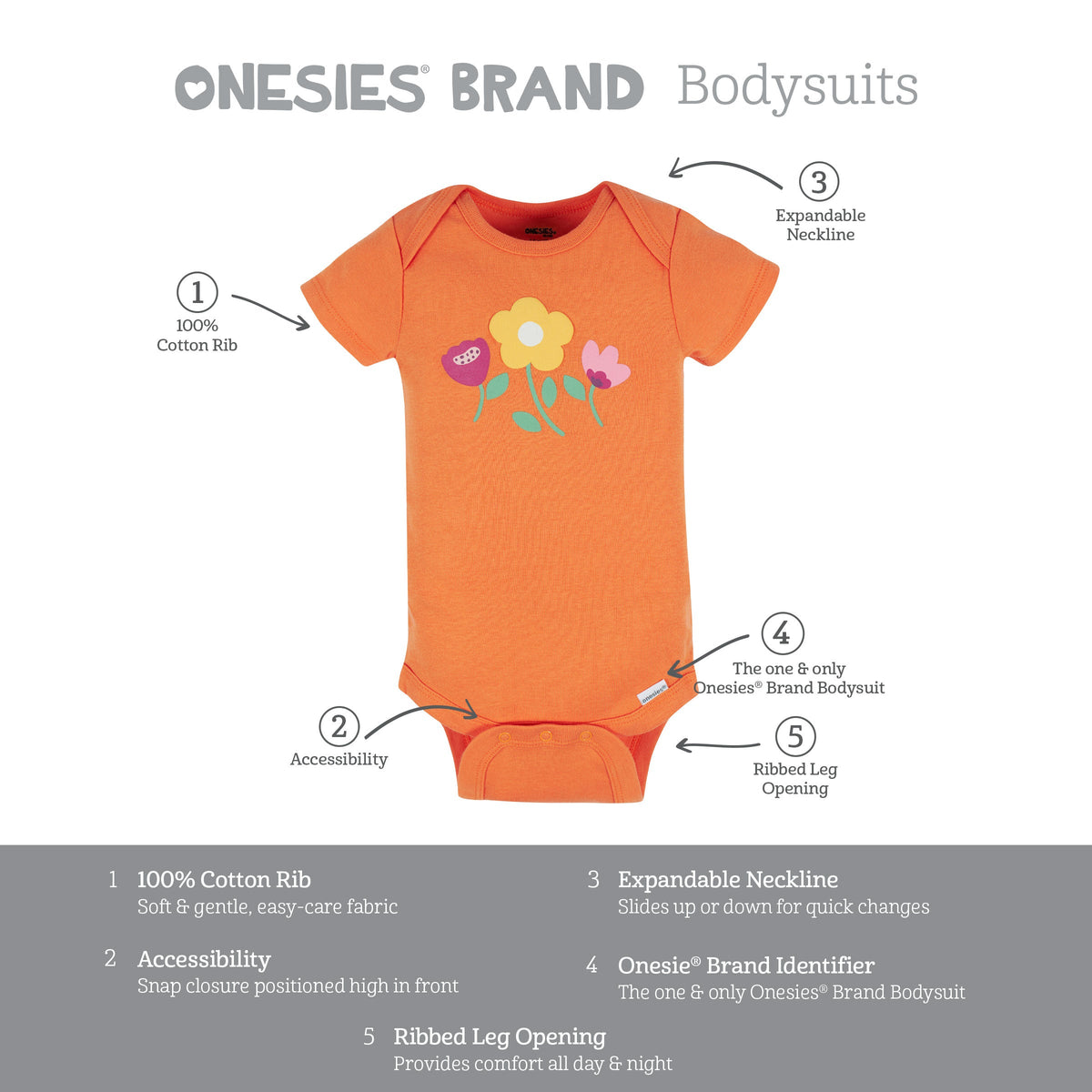 8-Pack Baby Girls Floral Fox Short Sleeve Onesies Bodysuits, view 13