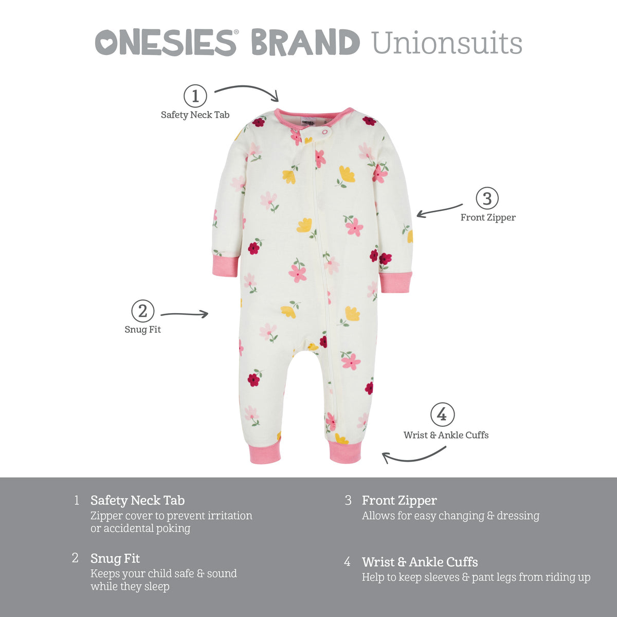3-Pack Baby & Toddler Girls Floral Fox Snug Fit Footless Pajamas, view 8