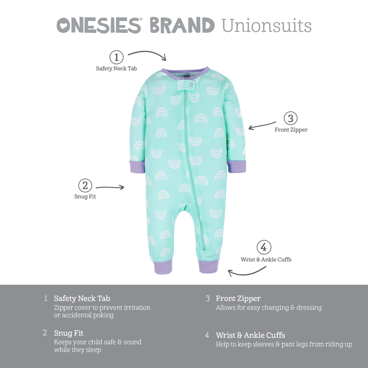 3-Pack Baby & Toddler Girls Rainbow Floral Snug Fit Footless Pajamas, view 8