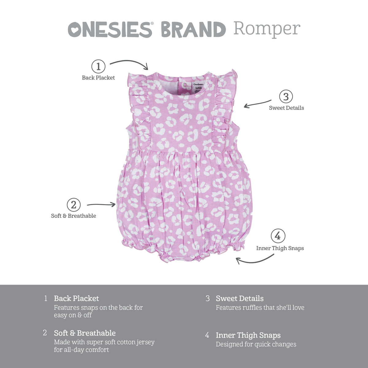 3-Pack Baby Girls Rainbow Floral Rompers, view 11