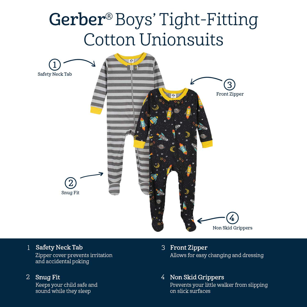 2-Pack Baby & Toddler Boys Blast Off Snug Fit Footed Cotton Pajamas-Gerber Childrenswear Wholesale