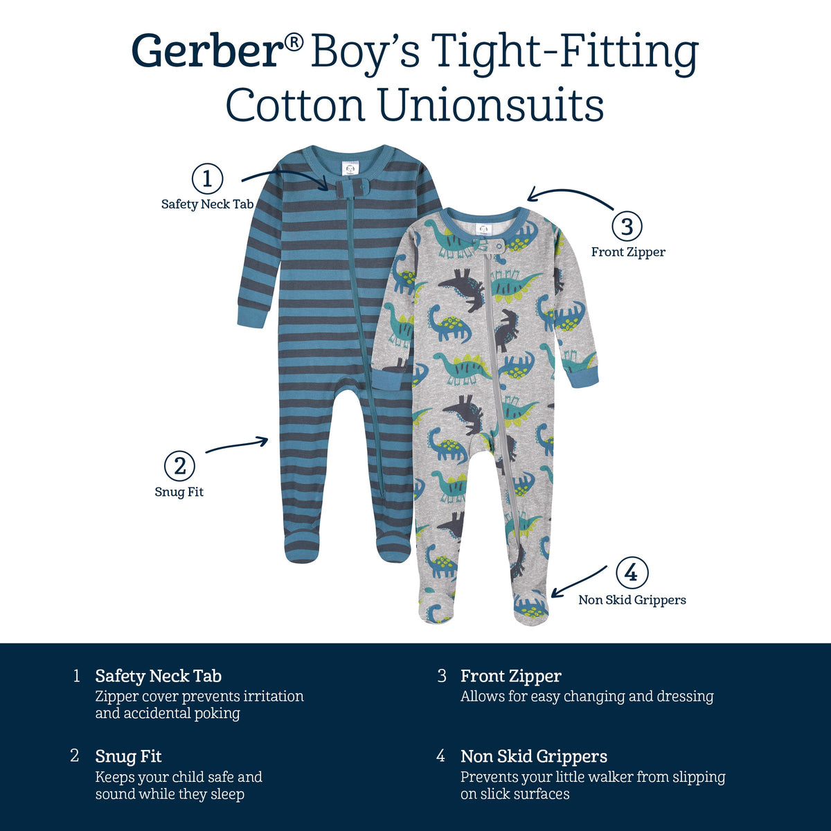 2-Pack Baby & Toddler Boys Big Dino Snug Fit Footed Cotton Pajamas-Gerber Childrenswear Wholesale