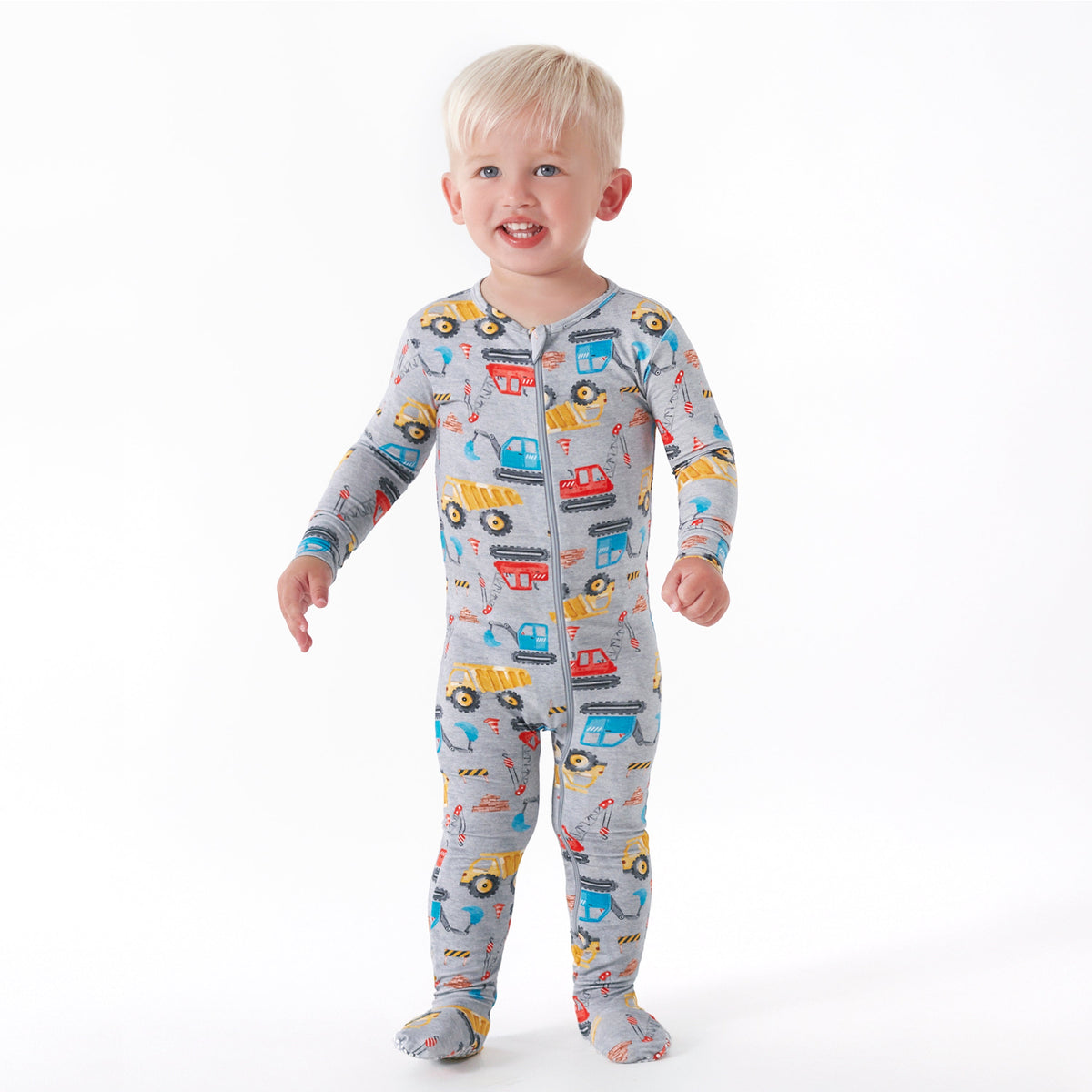 Baby & Toddler Boys Construction Trucks Buttery Soft Viscose Made from Eucalyptus Snug Fit Footed Pajamas, lifestyle photo 1